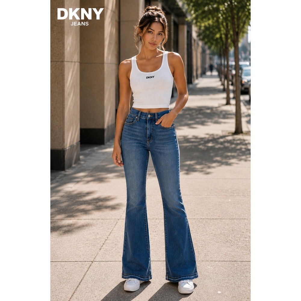 DKNY Womens New Jeans 28 Regular Flare Leg Blue High Rise Bootcut DJSG4080